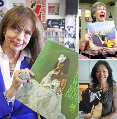 Album covers with the original models holding them